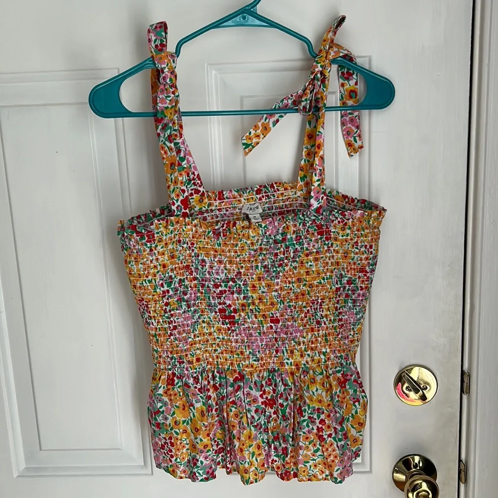 JCrew Factory Smocked Tie Shoulder Floral Tank Top - Picture 3 of 6